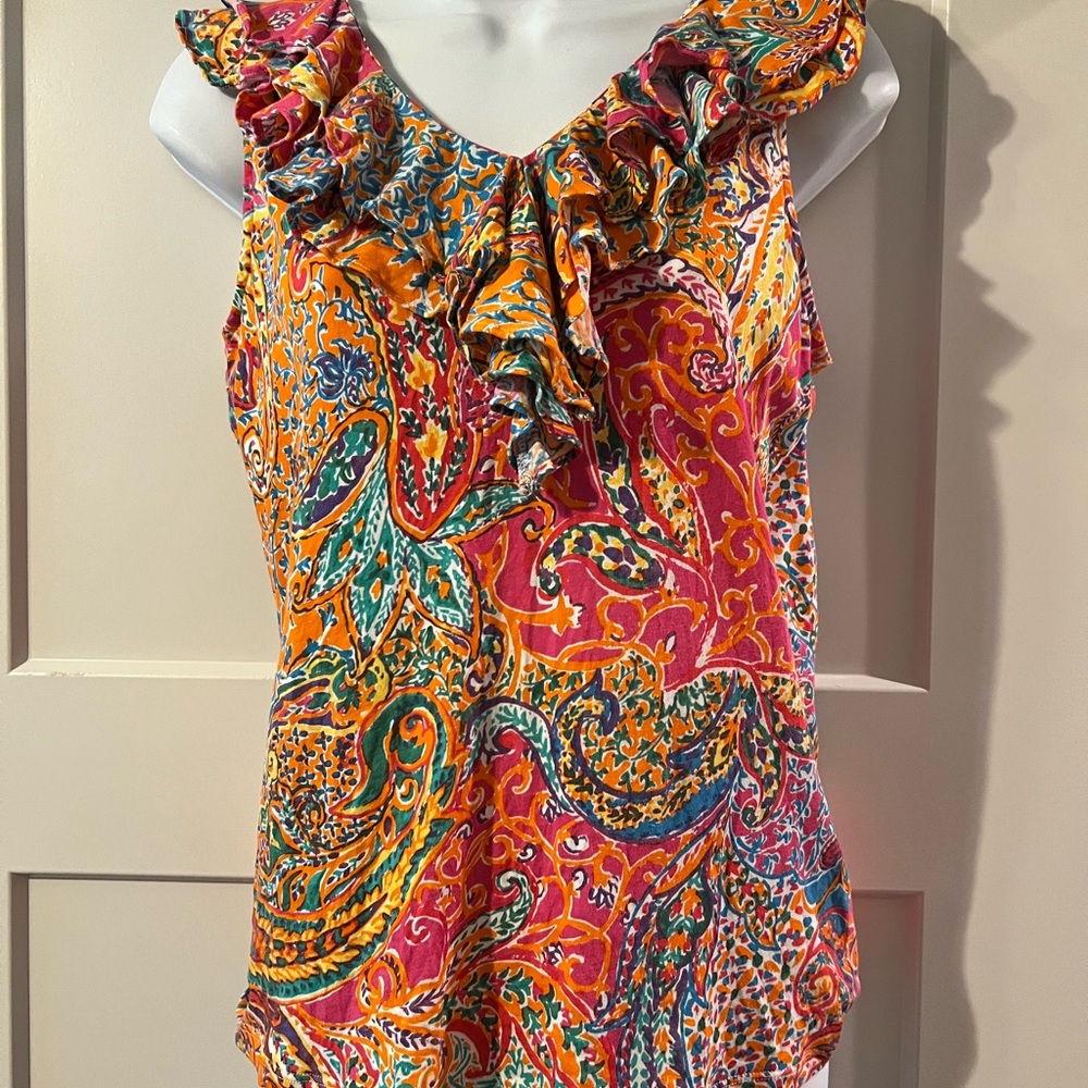 Ralph Lauren Multicolor Paisley Ruffle Blouse
